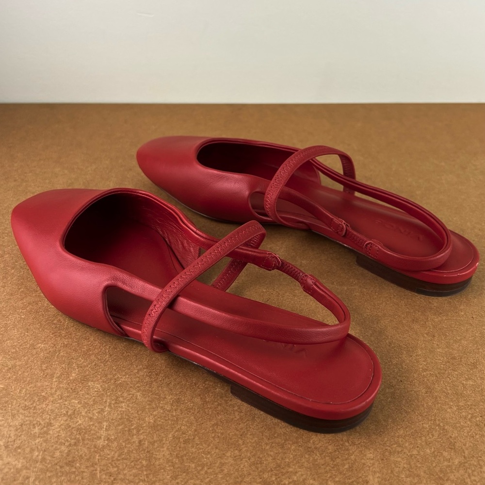 NEW VINCE RED LEATHER SLINGBACK FLATS - Picture 6 of 13